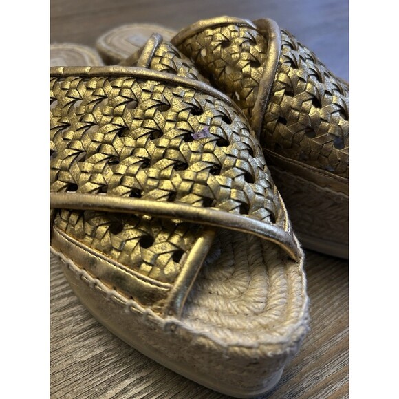 Stella McCartney Gold Wicker Crisscross Platform Espadrille Sandals EU 38 - Picture 9 of 10